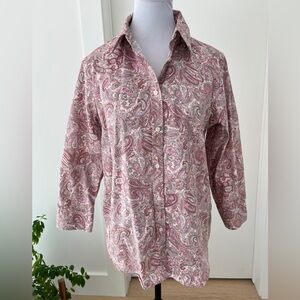 CHAPS No Iron Paisley Print Button Front Shirt 3/4 Sleeves Office Casual Spring